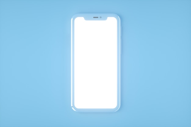 Photo smartphone mockup, 3d render. mobile phone blank, white screen. blue color