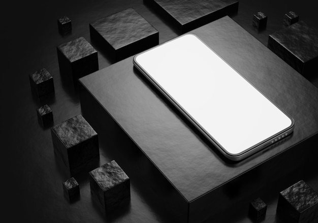 Photo smartphone mockup on a dark background. smartphone white screen. 3d render.