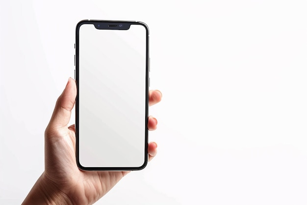 Photo smartphone mockup on hand created with generative ai