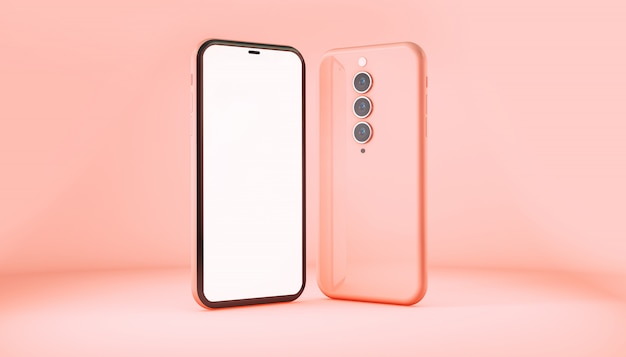 Smartphone mockup isolated on pink background