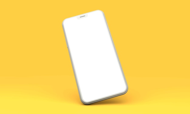 Smartphone mockup met leeg wit scherm op een gele achtergrond 3D Render