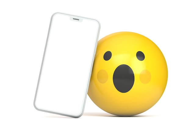 Smartphone mockup with blank screen and fun emoji character d render