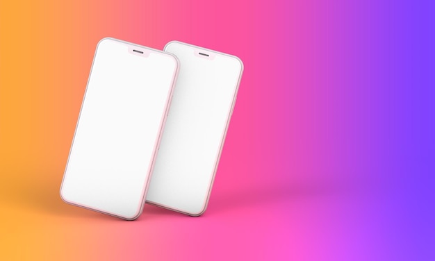 빈 흰색 화면과 밝은 배경 3D 렌더가 있는 스마트폰 모형