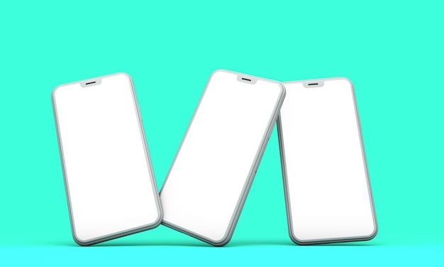 Smartphone mockup with blank white screen on a green background 3D Render