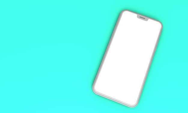 Smartphone mockup with blank white screen on a green background 3D Render