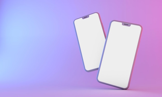 Smartphone mockup with blank white screen with neon lighting 3D Render