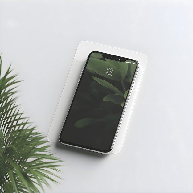 Foto mockup di smartphone con schermo verde su sfondo bianco rendering 3d