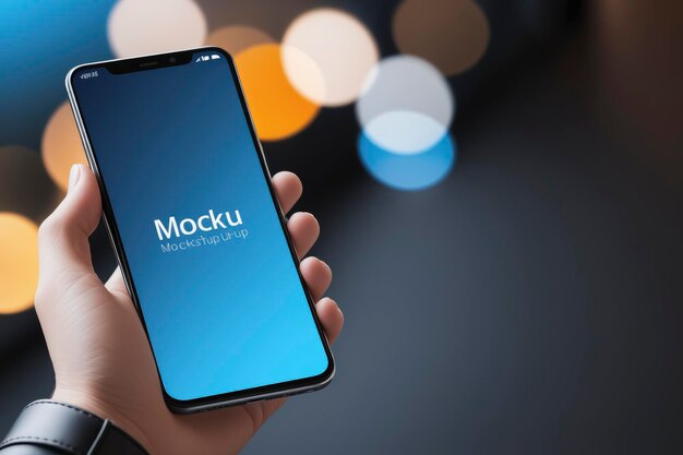 Photo smartphone mockup with hand