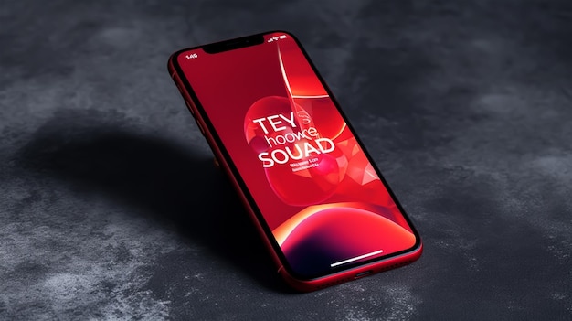 Smartphone mockup with a red screen on a dark background