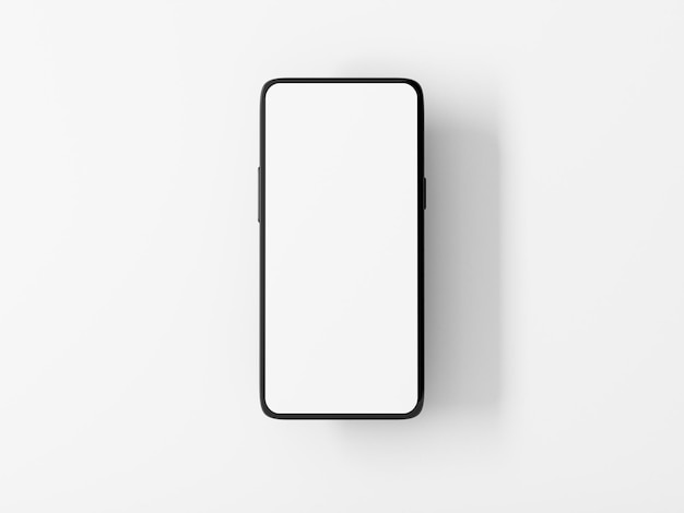 Mockup di smartphone con ampio schermo sopra il tavolo bianco, rendering 3d