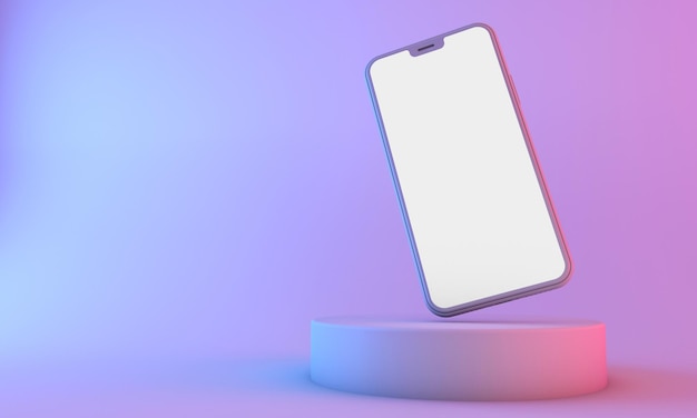 Smartphone-model met leeg wit scherm met neonverlichting d render