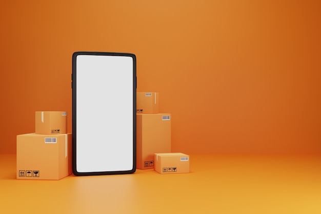 配達コンセプトとしてのスマートフォンと小包ボックス