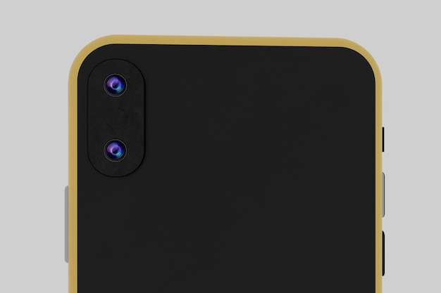 Photo smartphone rear camera. shooting photos and videos on a mobile phone. rear camera of a yellow color