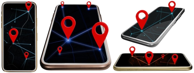 Smartphone and route pin Coordinates in Maps application coordinate pins gps with clipping path