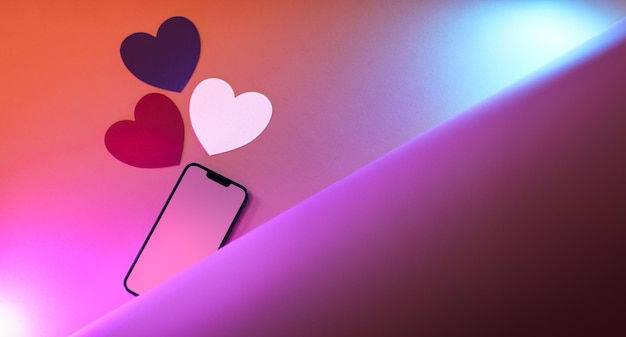 smartphone screen heartshaped paper cutouts valentines day template
