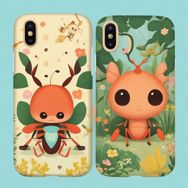 Smartphone soft case mockup design with cute ant character theme cartoon style generative ai