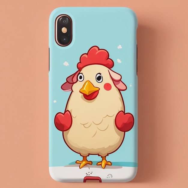 Smartphone soft case mockup design with a cute chicken theme cartoon style Generative AI