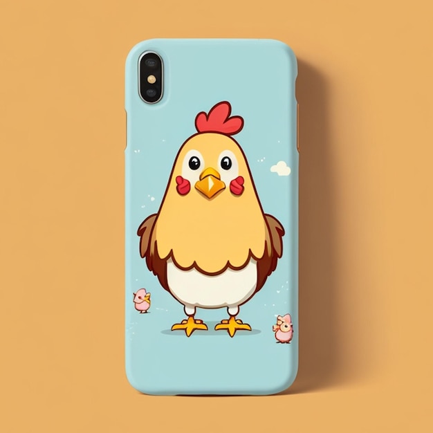 Smartphone soft case mockup design with a cute chicken theme cartoon style Generative AI