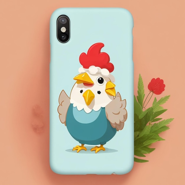 Smartphone soft case mockup design with a cute chicken theme cartoon style Generative AI