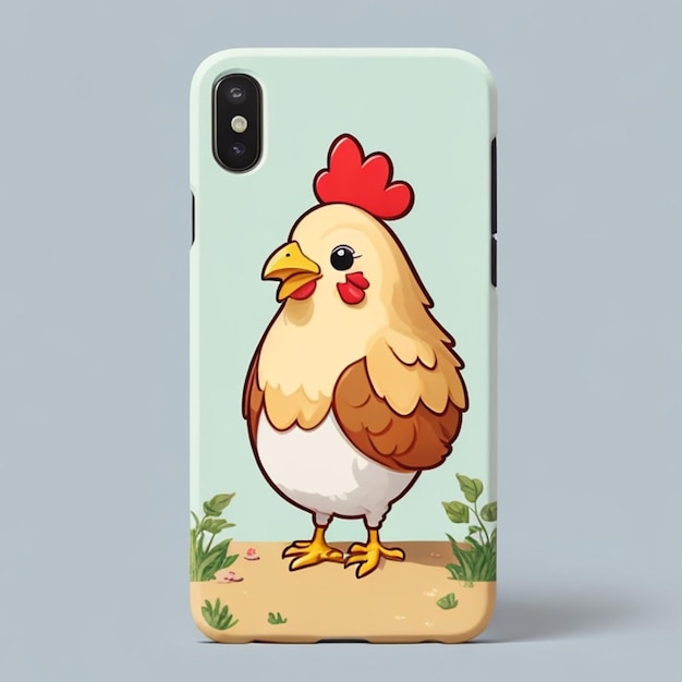 Smartphone soft case mockup design with a cute chicken theme cartoon style Generative AI