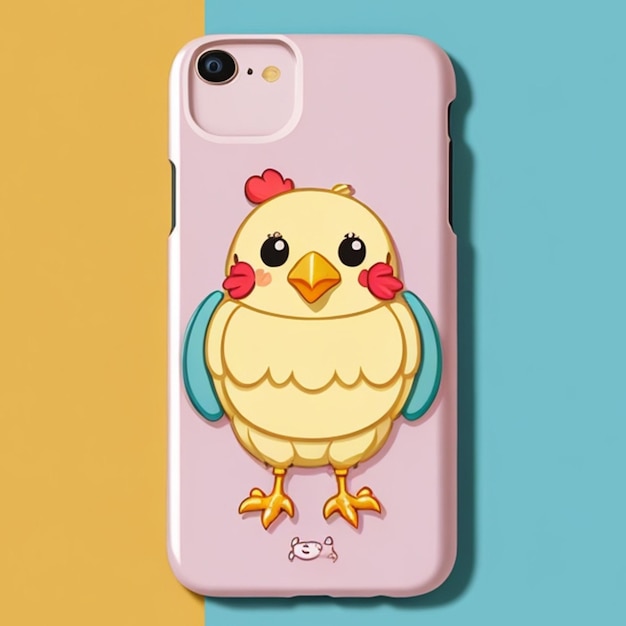 Smartphone soft case mockup design with a cute chicken theme cartoon style Generative AI