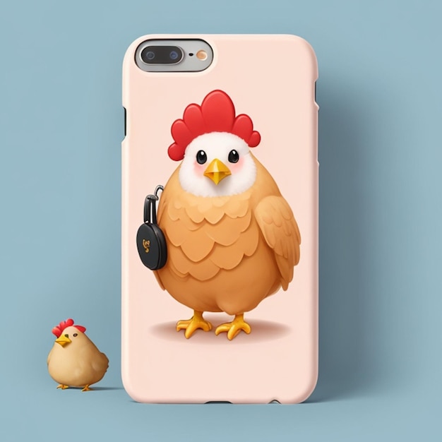 Smartphone soft case mockup design with a cute chicken theme cartoon style Generative AI