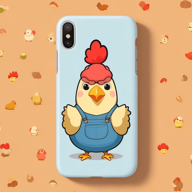 Smartphone soft case mockup design with a cute chicken theme cartoon style Generative AI