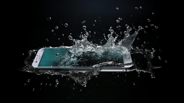 Smartphone in splash of water Premium picture with beautiful composition The object into water