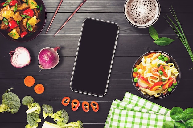 Smartphone in a sushi bar scene