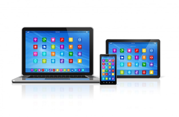 Smartphone, tablet en laptop