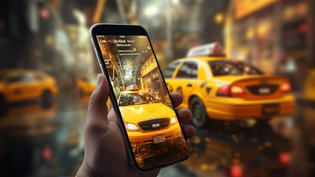 Foto applicazione di servizio di taxi per smartphone per cercare, chiamare e prenotare un taxi online illustrazione 3d