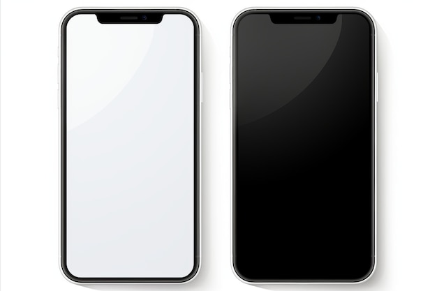 スマートフォンのホワイトスクリーンテンプレートを白い背景で隔離する