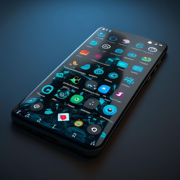 Smartphone with application icons on the screen 3d illustration