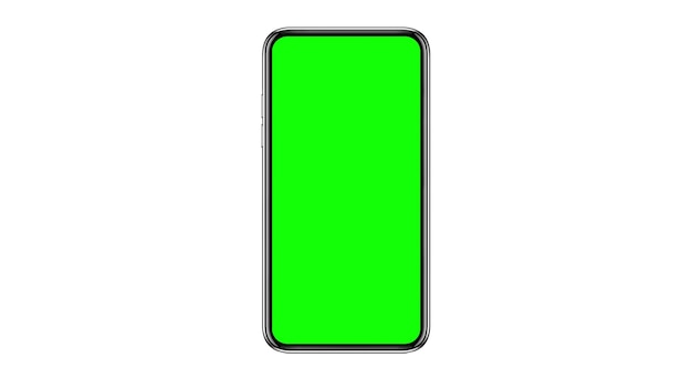 Smartphone with blank green screen, front view, isolated on white background. 3d rendering.