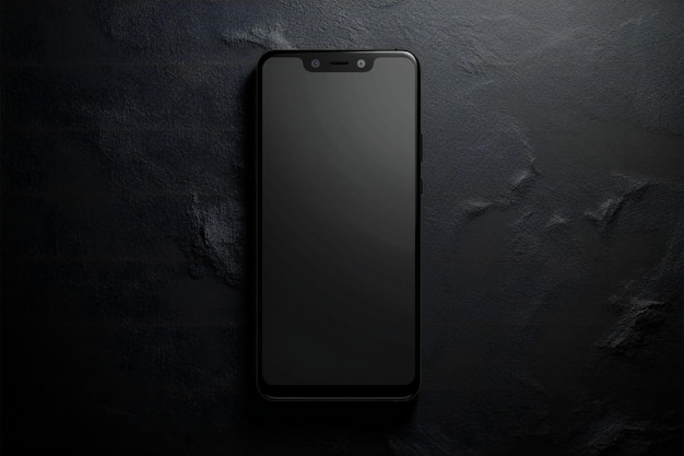 Photo smartphone with blank screen on black background mockup for design