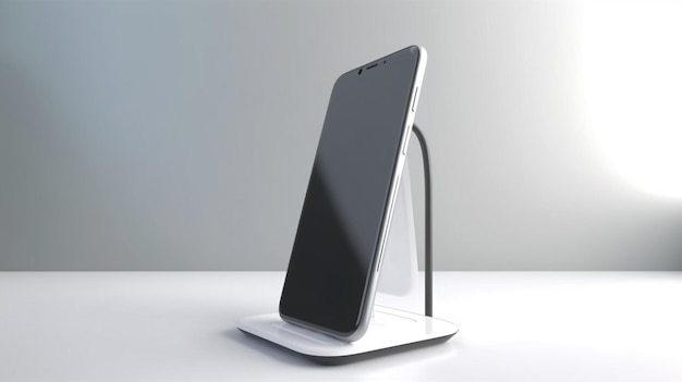 写真 オフィスの隅に立っているテーブルの上に空白の画面フレームが少ないスマートフォン
