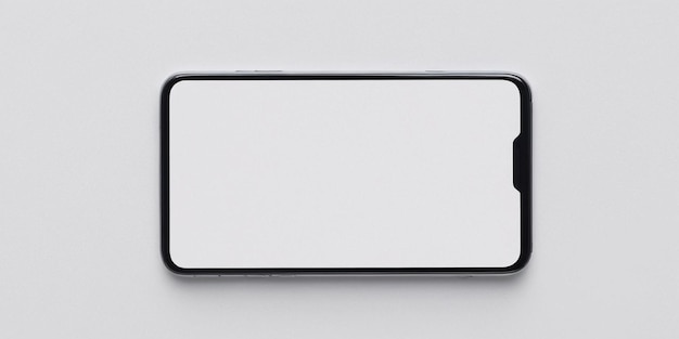 smartphone with blank screen isolated on white background top view