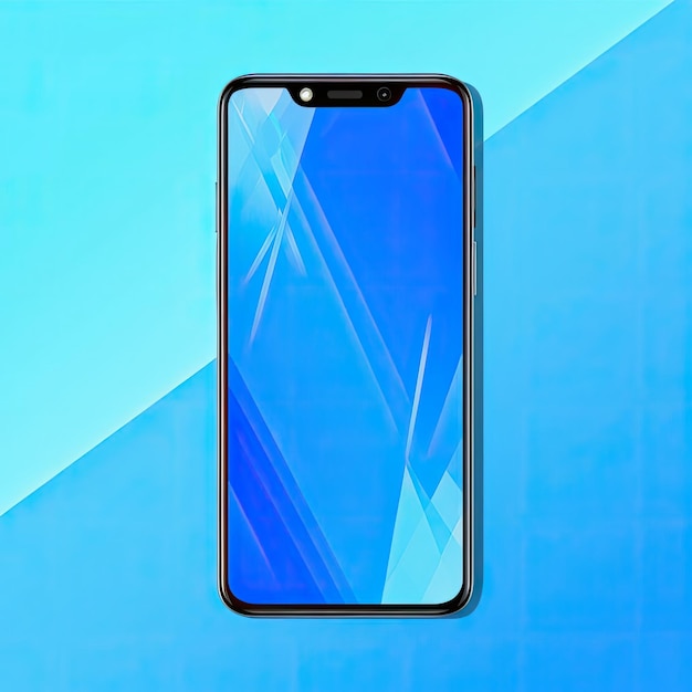 Photo smartphone with blue screen on blue background