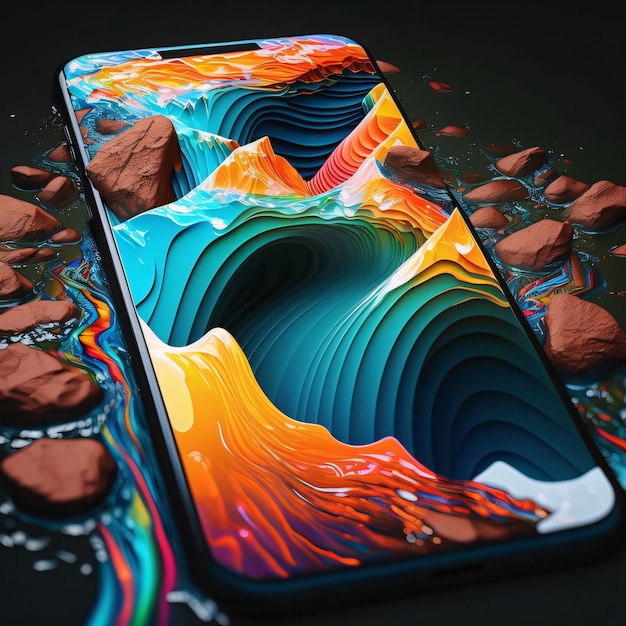 Smartphone with colorful abstract background 3d render illustration Mobile phone