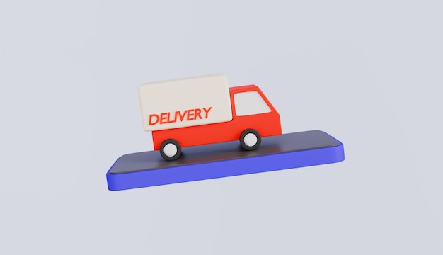 smartphone with delivery car parcel transportation product shipping fast delivery concept