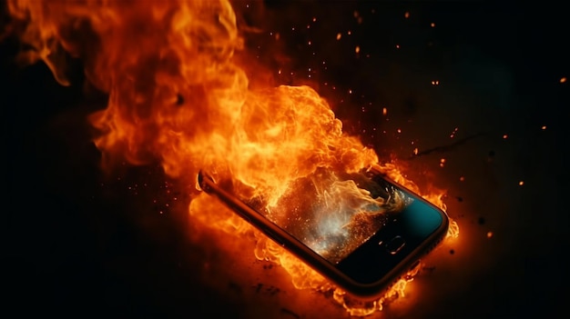 Smartphone with fire screen Generative Ai