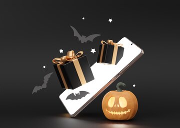 Premium Photo | Smartphone with flying gift boxes and halloween ...