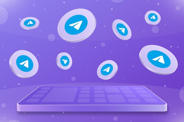 Smartphone with flying round telegram logo icons 3d