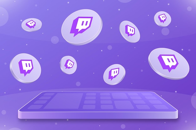 Smartphone with flying round twitch logo icons 3d