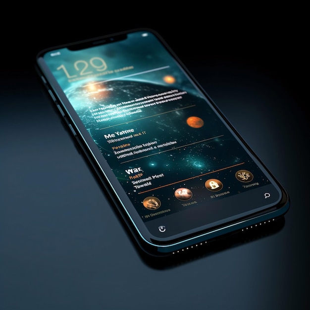 Smartphone with a futuristic interface on the screen 3d rendering
