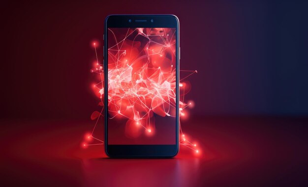 Smartphone with glowing red lines on the screen ai