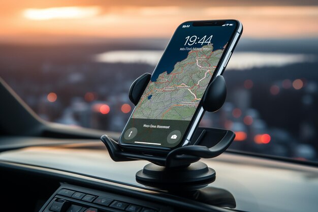 Фото Смартфон с картой gps на руле