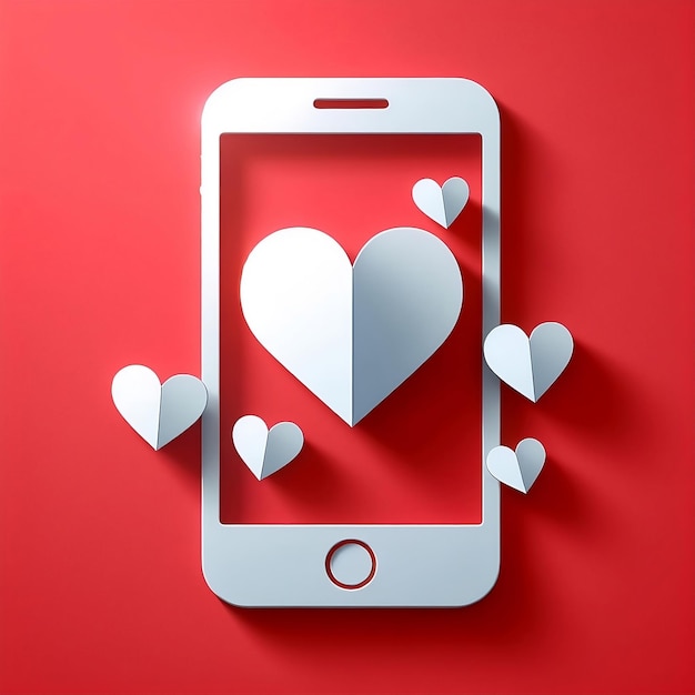 Photo smartphone with heart shape on screen iillustration background design