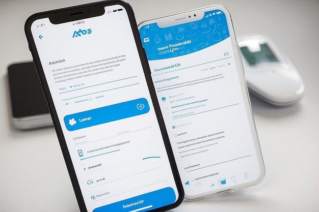 写真 スウェーデンの医療技術会社アトス・メディカル (atos medical) のロゴが付いたスマートフォンがウェブサイトの前面の画面に表示され電話のディスプレイの真ん中右側に焦点を当てています