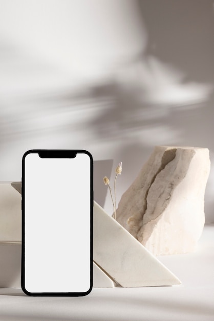 smartphone with minimal display and rocks